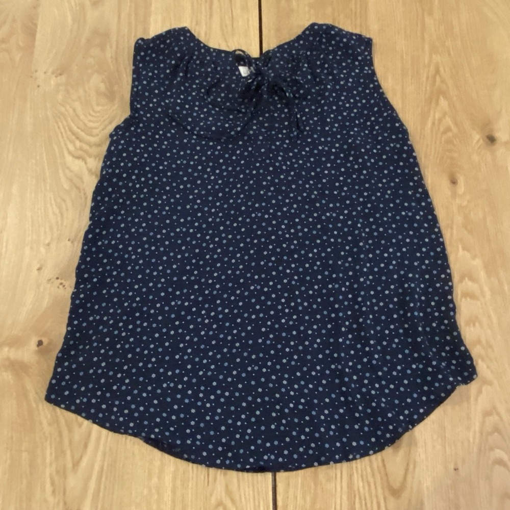 Ann Taylor Loft Polka Dot Whimsy Ruffled Sleeveless Top Women's Small Navy White